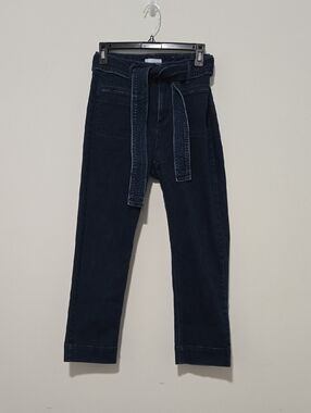 Ann Taylor LOFT Dark Indigo Belted High Waist Straight Jeans - Size 27